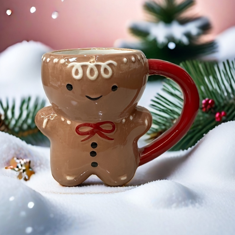 Coffee Tea And Cocoa - 진저브레드맨 세라믹 머그컵, 크리스마스 커피잔, 코코아/차용