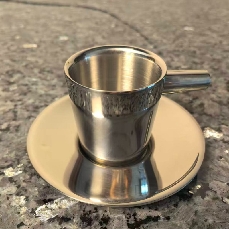 Double Wall Mug - 2팩 스테인리스 스틸 커피잔, 받침 접시가