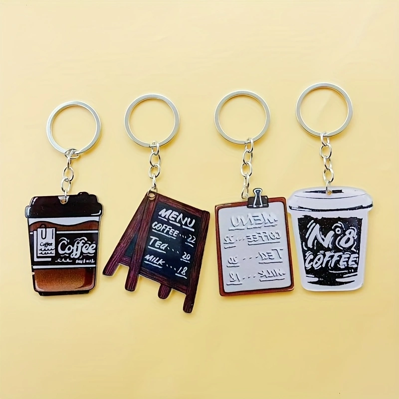 Coffee & Tea Difabis - 8개 아크릴 커피컵 열쇠고리, 여성용 참신한