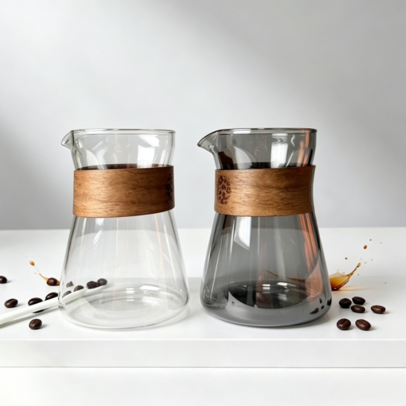 Coffee Tea Decanter - 1/2개 유리 커피 카라페 (내열 목재