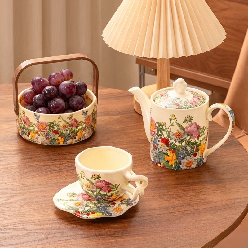 유럽풍 빈티지 꽃무늬 세라믹 티 세트, 750ml 티팟 - Coffee Tea Gift Basket 리뷰 및 가격