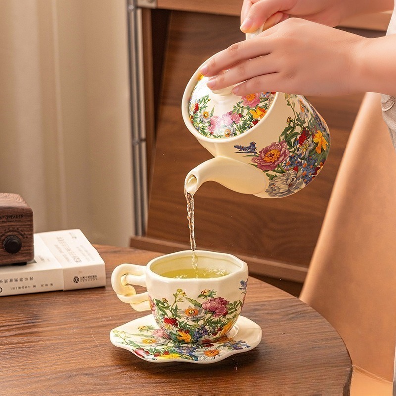 유럽풍 빈티지 꽃무늬 세라믹 티 세트, 750ml 티팟 - Coffee Tea Gift Basket 리뷰 및 가격