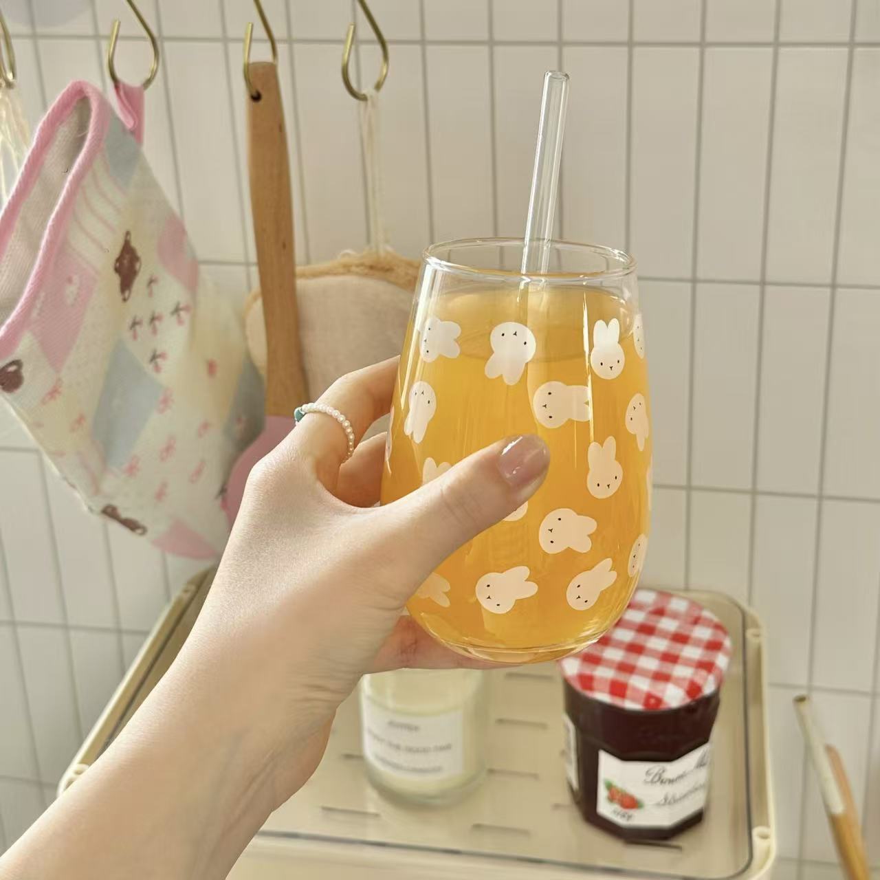 귀여운 미피 토끼 프린트 유리 텀블러 대용량 물컵 -  - Coffee And Tea Glass 리뷰 및 가격