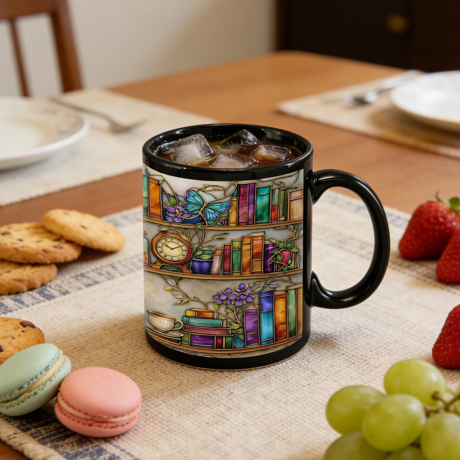 고양이 테마 내열성 도서관 책장 모양 세라믹 커피 머그 - Coffee Tea Library 리뷰 및 가격