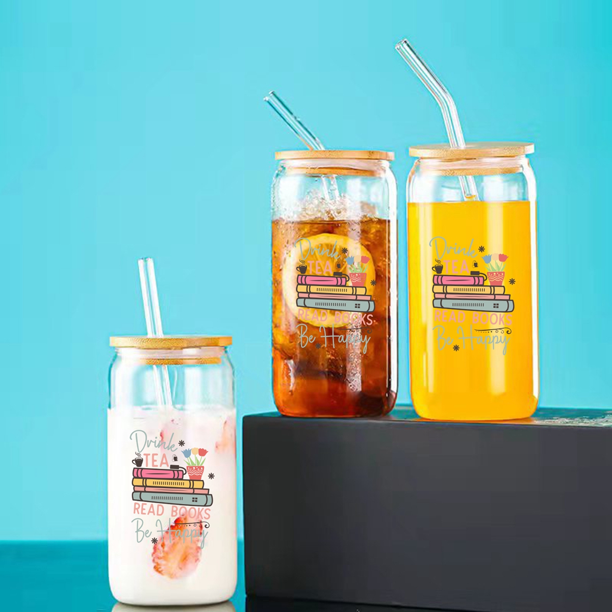음료 차 읽기 책, 행복한 3D 인쇄, 16oz 유리  - Coffee Tea Library 리뷰 및 가격