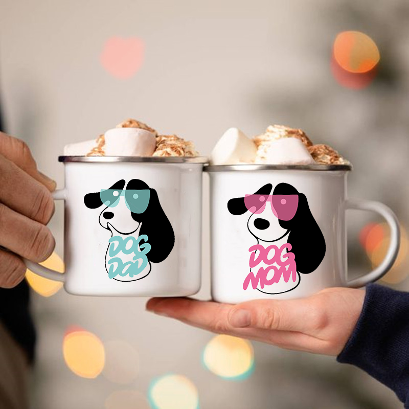 개 엄마 아빠 프린트 크리에이티브 에나멜 핸들 머그잔, - Coffee Tea And Cocoa 리뷰 및 가격
